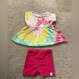 Colorful Tie-Dye Dress and Pink Shorts Set Burt’s Bees 6-9 mo